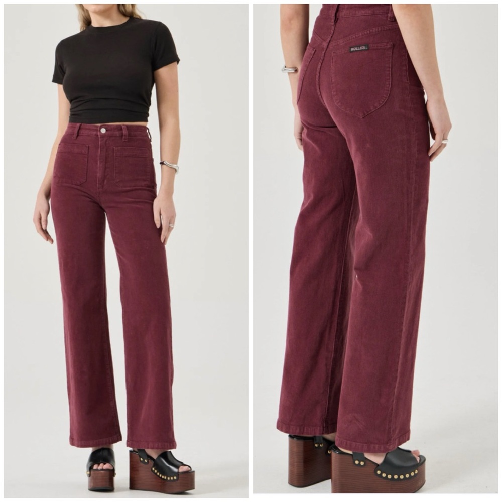 Rollas Sailor high rise wide leg long cord pant oxblood